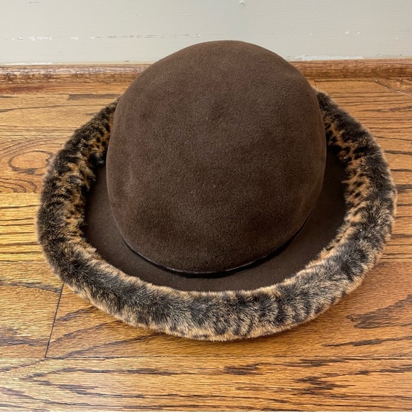 Elegant Brown Brim Fur Trimmed Hat Vintage 90s Winter Accessories main image 4